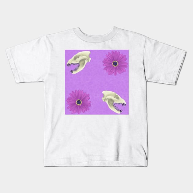 Hyena Skull Floral Purple Kids T-Shirt by TrapperWeasel